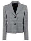 Max Mara Tailored Grey Wool Blazer With Classic Plaid Pattern In Gray