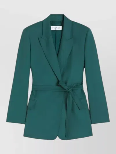 Max Mara Tailored Jacket Belted Waist Flap Pockets In Green