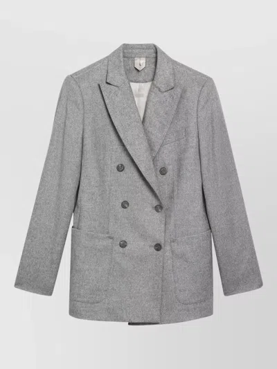 Max Mara Double-breasted Blazer In Grey Silk And Cashmere In Multi
