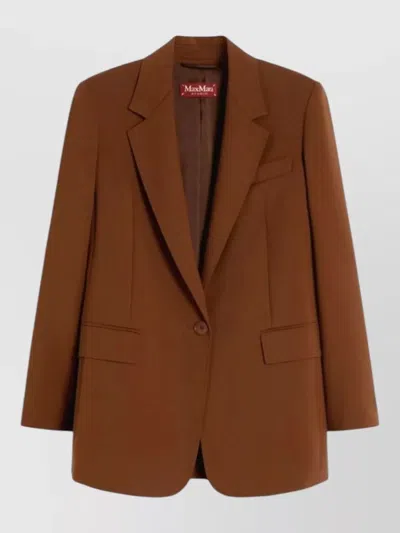 Max Mara Tailored Jacket Nylon Silk Lapels Pockets In Brown