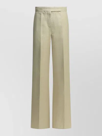 Max Mara Tailored Linen Pants Belt Loops Wide Leg In Neutral
