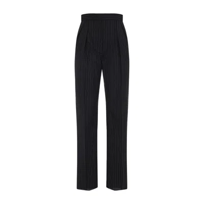 Max Mara Tailored Pinstripe Trousers With High Waist And Pleated Front In Blue