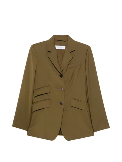 Max Mara Tailored Single-breasted Blazer With Flap Pockets In Kaki