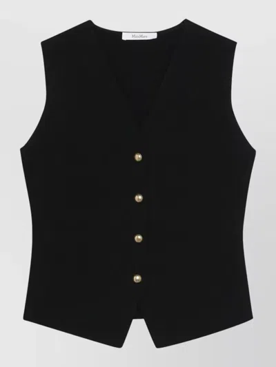 Max Mara Tailored Sleeveless Button Detail V Neck Vest In Blue