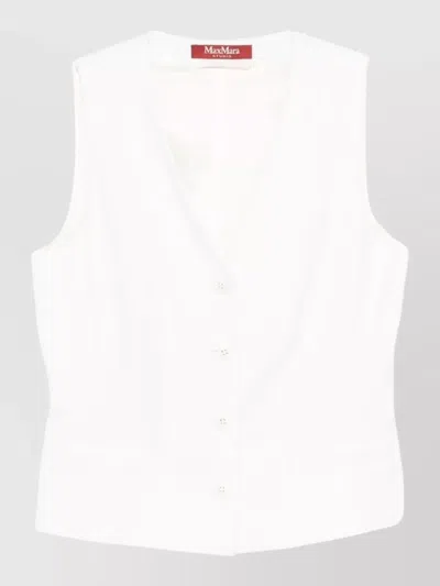 Max Mara Tailored V Neck Sleeveless Jacket In White