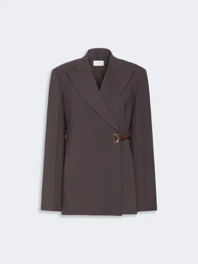 Max Mara Tailored Viscose Blazer With Leather Belt Detail In Brown