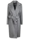 Max Mara Tailored Wool Coat With Belted Waist In Gray