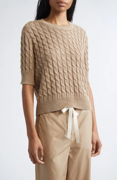 Max Mara Talamo Cable Knit Linen Sweater In Brown