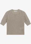 Max Mara Cable Knit Crew Neck Pullover Ribbed Cuffs Hem In Gray