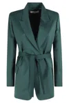 Max Mara Midi Coat With Belted Waist And Pockets In Green