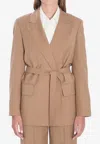 Max Mara Wool Canvas Blazer Tie Belt In Brown