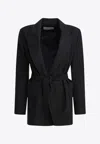 Max Mara Talento Belted Wool Canvas Blazer In Black