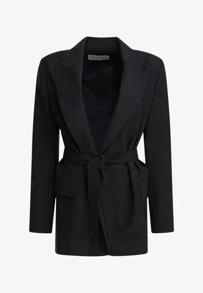 Max Mara Talento Belted Wool Canvas Blazer In Black