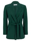 Max Mara Green Wool Canvas Jacket With Belt In Black