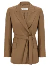 Max Mara Brown Canvas Talento Belted Blazer In Brown