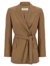 Max Mara Brown Canvas Talento Belted Blazer In Brown