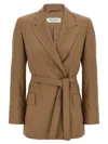 Max Mara Brown Canvas Talento Belted Blazer In Brown