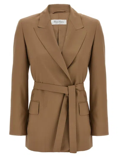 Max Mara Brown Canvas Talento Belted Blazer