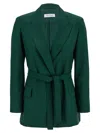 Max Mara Green Wool Canvas Jacket With Belt In Green
