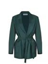 Max Mara Green Wool Canvas Jacket With Belt In Green