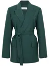 Max Mara Green Wool Canvas Jacket With Belt In Green
