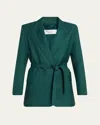 Max Mara Belted Woollen Cloth Blazer In Green