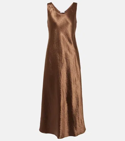 Max Mara Talete Satin Midi Dress In Brown