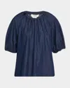 Max Mara Talia Puff-sleeve Gathered Top In Blue