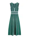 Max Mara Tallone Plunging Stripe Pleated Knit Midi Dress In Green