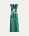 Max Mara Tallone Plunging Stripe Pleated Knit Midi Dress In Green