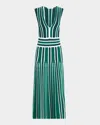 Max Mara Tallone Plunging Stripe Pleated Knit Midi Dress In Green