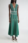 Max Mara Tallone Stripe Sleeveless Maxi Sweater Dress In Green