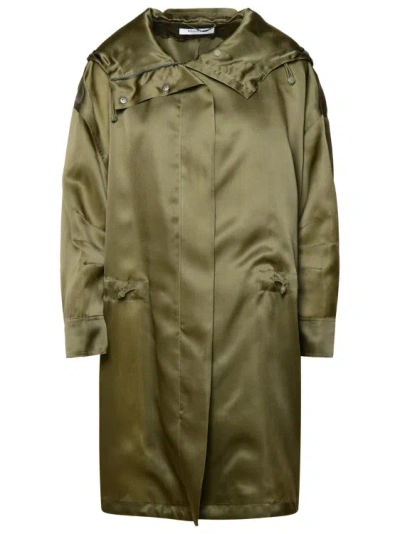 Max Mara Tambuto' Khaki Green Silk Parka In Neutrals