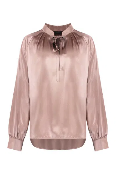 Max Mara Silk Blouse With Long Sleeves And Spread Collar In Pink