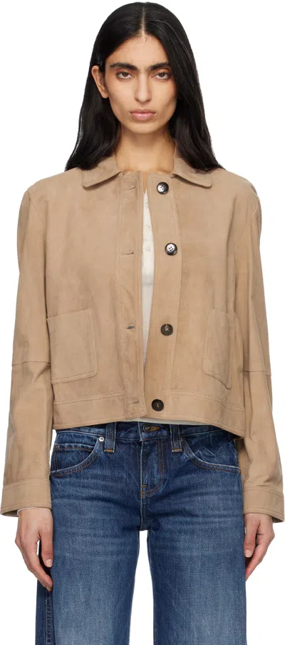 Max Mara Tan Baia Suede Jacket In Black