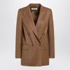 Max Mara Tan Double-breasted Wool Blazer In Brown