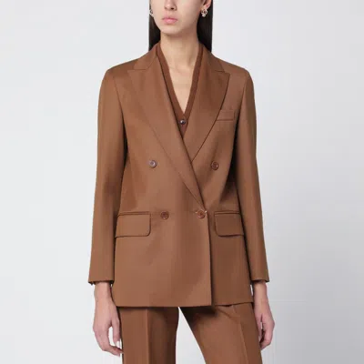 Max Mara Tan Double-breasted Wool Blazer In Brown