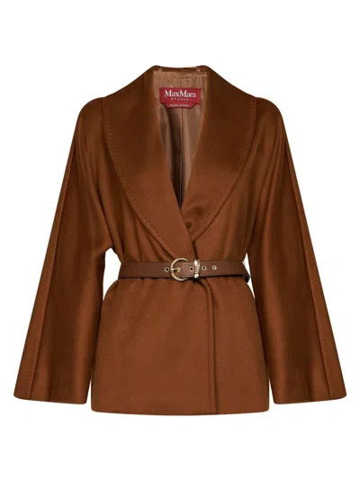 Max Mara Tan Mstabissi Belted Short Coat In Brown