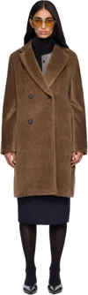 Max Mara Tan Roseto Faux-fur Coat In Brown