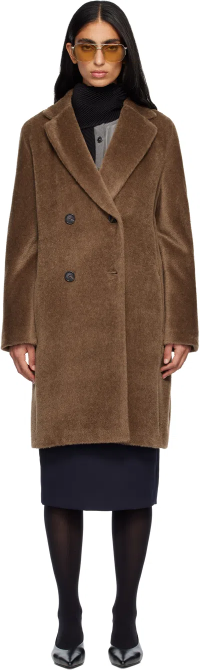 Max Mara Tan Roseto Faux-fur Coat In Brown
