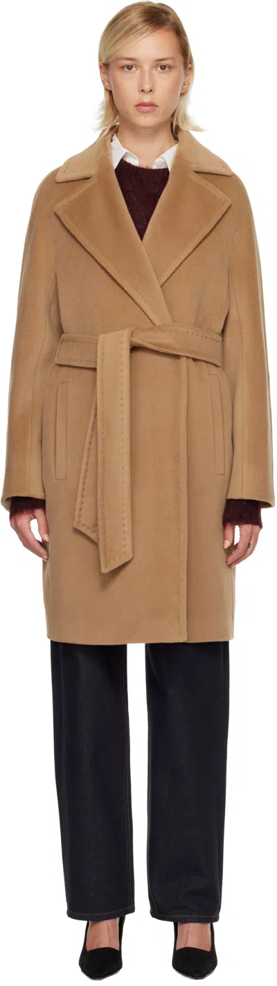 Max Mara Scire Beaver Wool Robe Coat In Nude