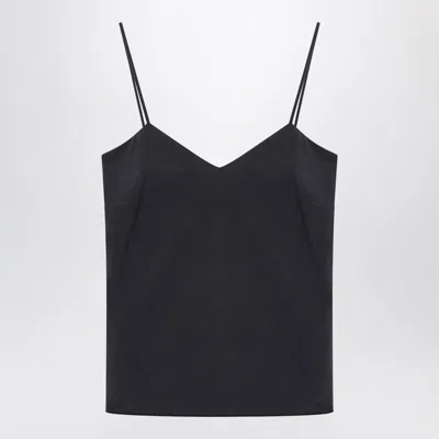 Max Mara Navy Blue Silk Unghia Washed Silk Tank Top In Black