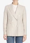 Max Mara Linen Blend Double-breasted Jacket With Chest Pocket In Gray