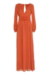 Max Mara Silk Maxi Dress With Decorative Cuffs And Waist Belt In Orange