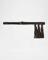 Max Mara Tassel Skinny Leather Belt In Dark Brown