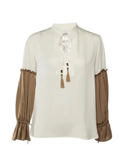Pre-owned Max Mara Tassel Tie-fastening Blouse In Neutral