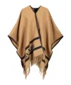 Max Mara Fringed Leather-trimmed Wool-jacquard Cape In Brown