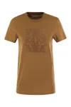 Max Mara Taverna Cotton T Shirt With Frontal Embroidery In Leather