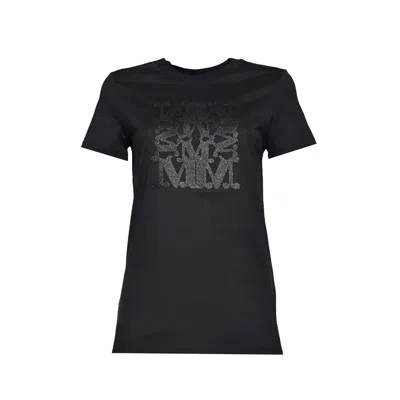 Max Mara Taverna Black Cotton T-shirt With Logo Embroidery
