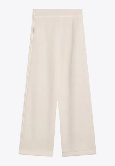 Max Mara Tay Silk-blend Wide Track Pants In Beige